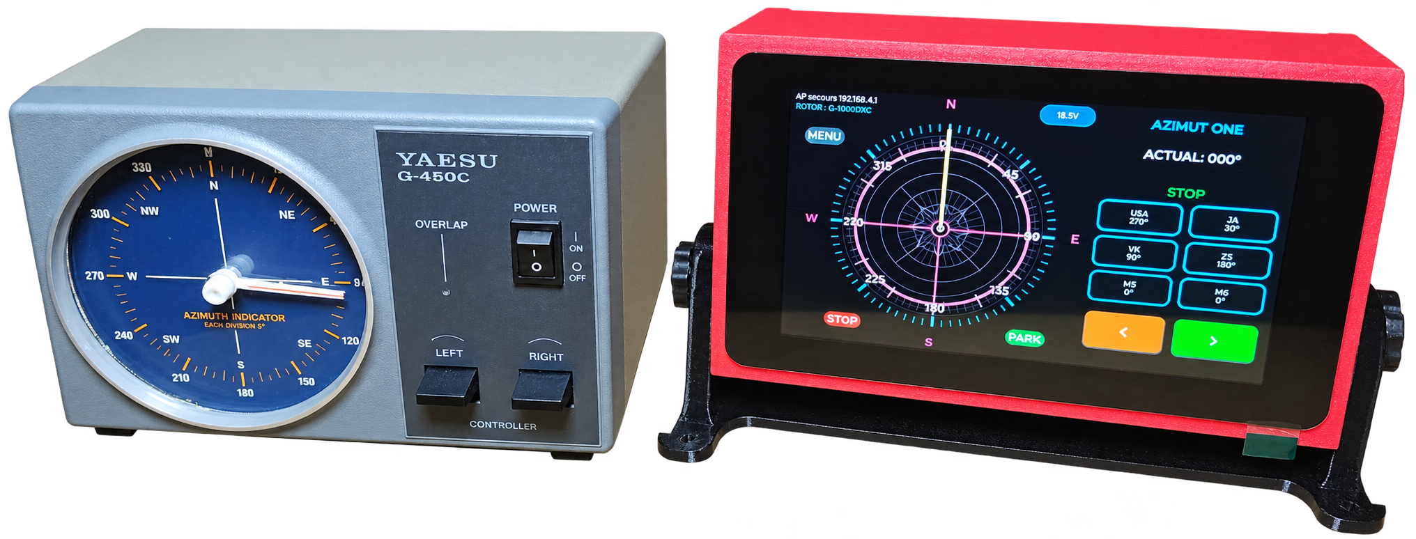 Yaesu G-450C and Azimut One remote display side by side